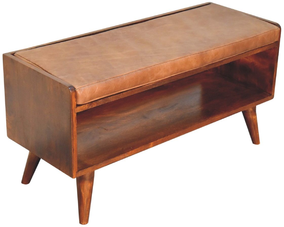 Artisan - Chestnut Bench With Brown Leather Seatpad