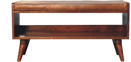 Artisan - Chestnut Bench With Brown Leather Seatpad