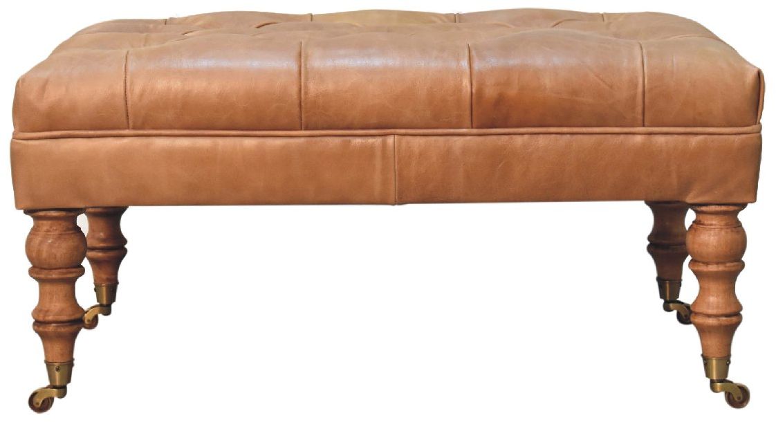 Artisan - Buffalo Tan Leather Ottoman With Castor Legs