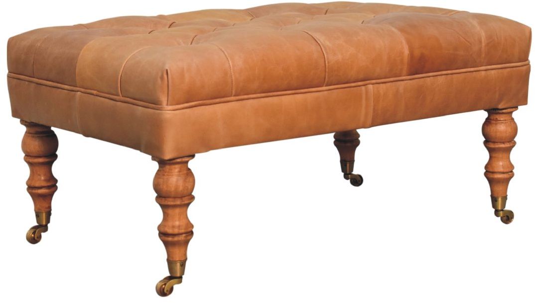 Artisan - Buffalo Tan Leather Ottoman With Castor Legs