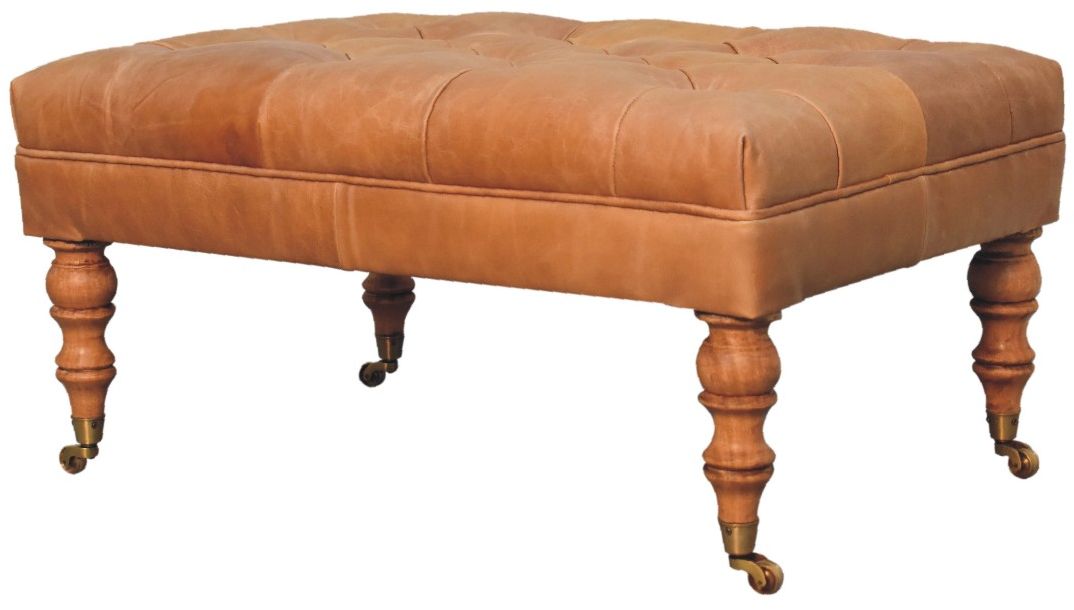 Artisan - Buffalo Tan Leather Ottoman With Castor Legs