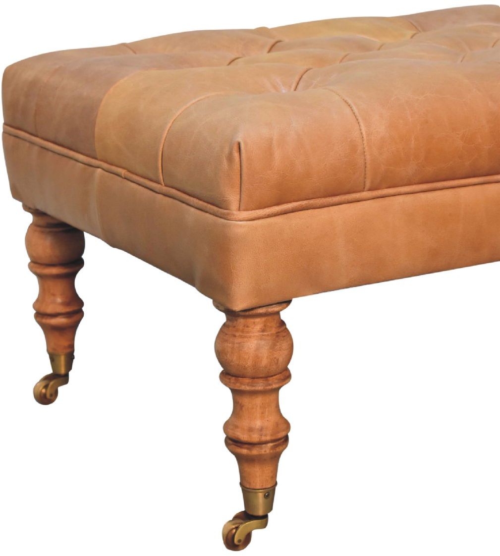 Artisan - Buffalo Tan Leather Ottoman With Castor Legs