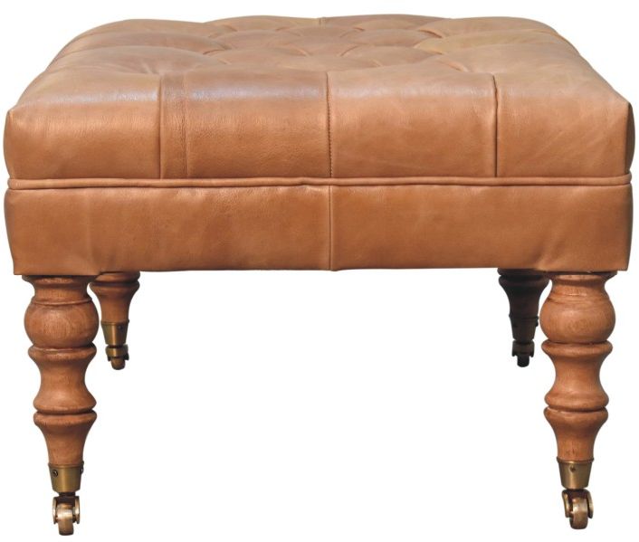 Artisan - Buffalo Tan Leather Ottoman With Castor Legs