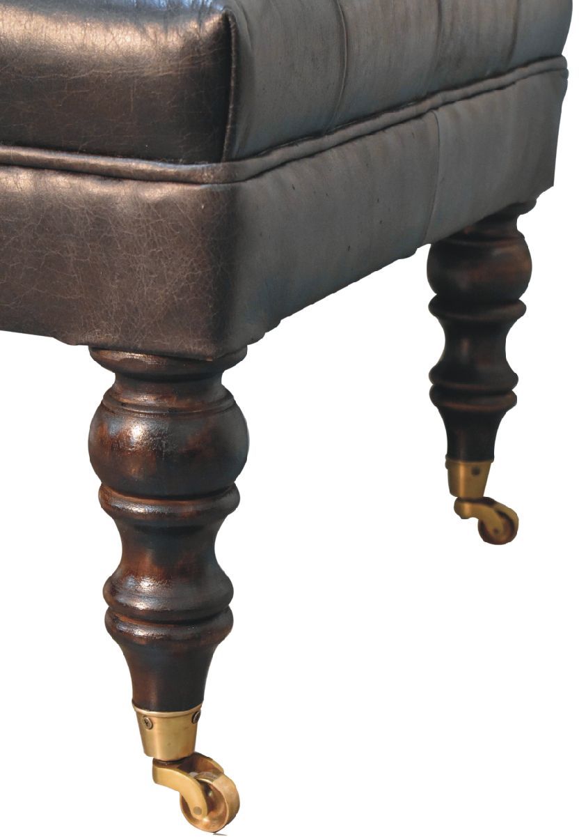 Artisan - Buffalo Ash Black Leather Ottoman With Castor Legs