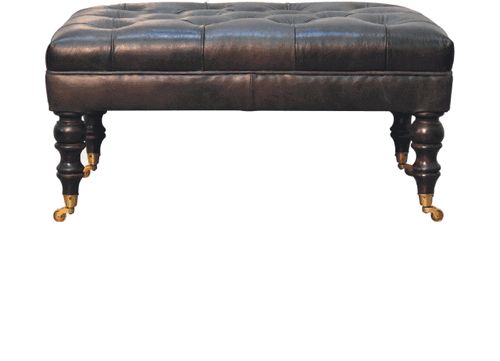 Artisan - Buffalo Ash Black Leather Ottoman With Castor Legs
