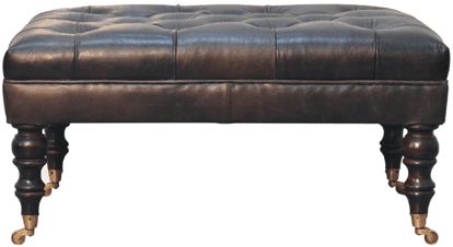 Artisan - Buffalo Ash Black Leather Ottoman With Castor Legs
