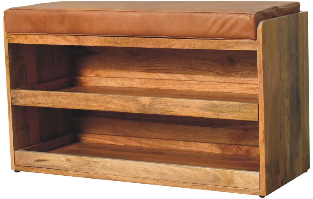 Artisan - Buffalo Hide Pull Out Oak-Ish Shoe Storage Bench
