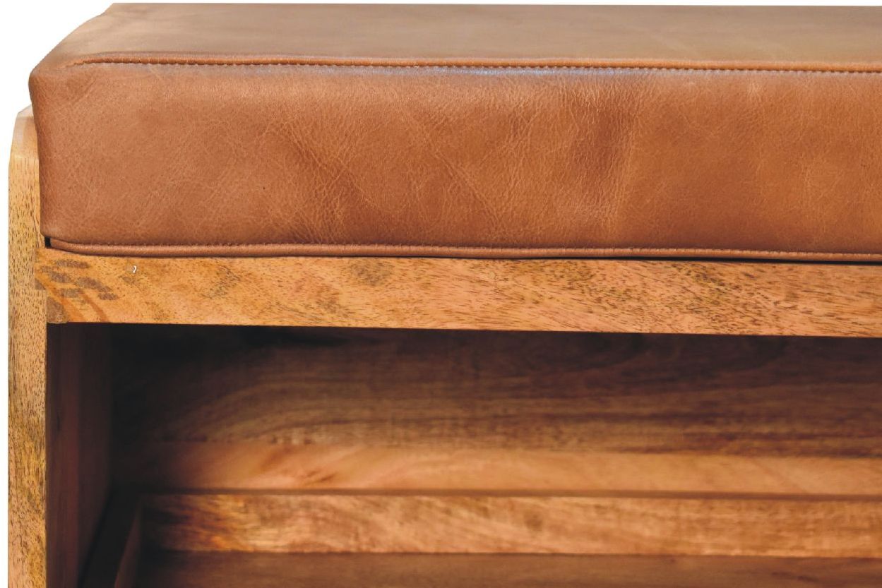 Artisan - Buffalo Hide Pull Out Oak-Ish Shoe Storage Bench