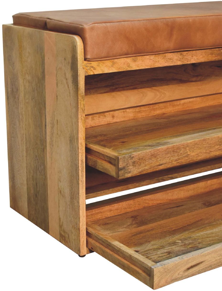 Artisan - Buffalo Hide Pull Out Oak-Ish Shoe Storage Bench