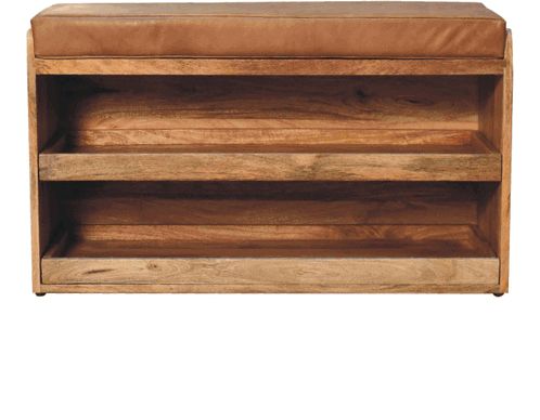 Artisan - Buffalo Hide Pull Out Oak-Ish Shoe Storage Bench