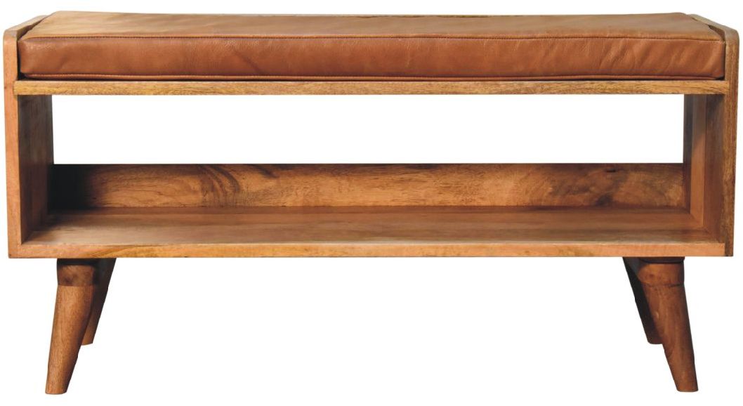 Artisan - Oak-Ish Bench With Tan Leather Seatpad