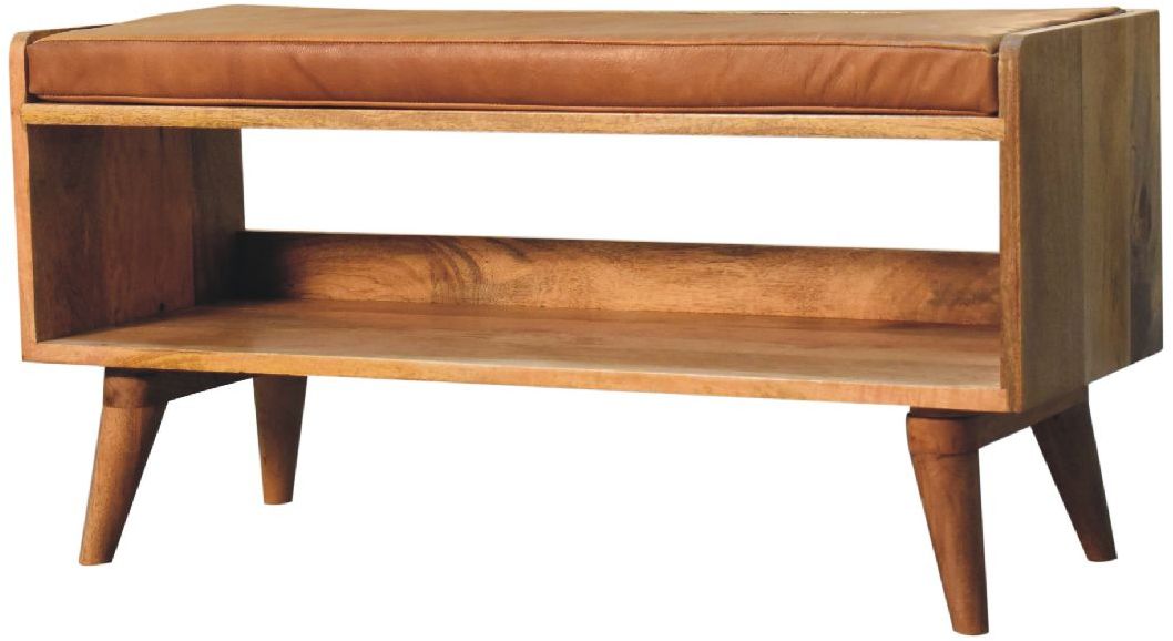 Artisan - Oak-Ish Bench With Tan Leather Seatpad