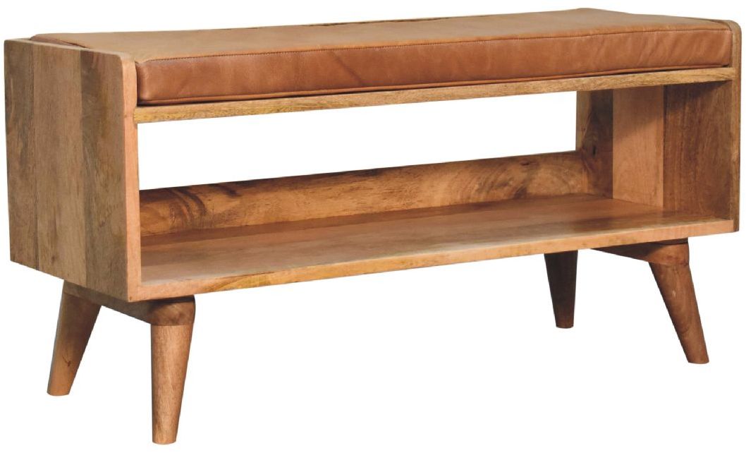 Artisan - Oak-Ish Bench With Tan Leather Seatpad