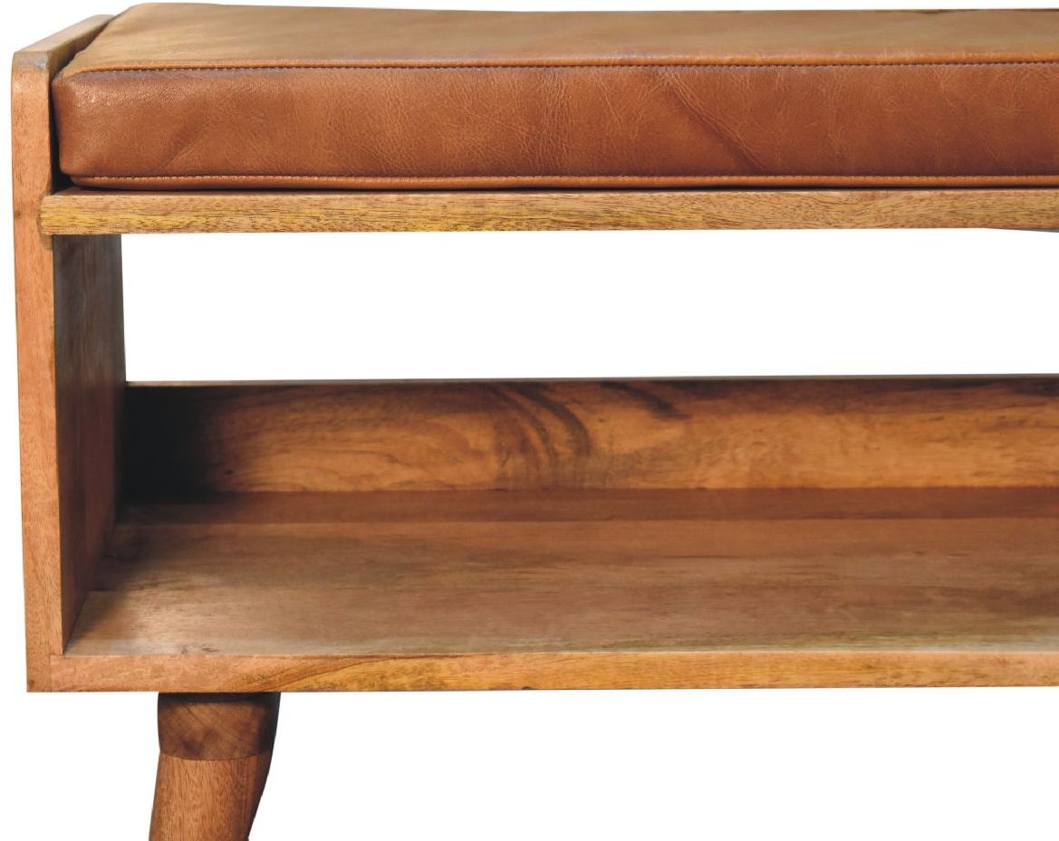 Artisan - Oak-Ish Bench With Tan Leather Seatpad