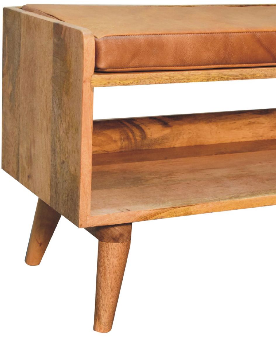 Artisan - Oak-Ish Bench With Tan Leather Seatpad