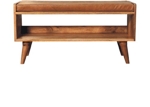 Artisan - Oak-Ish Bench With Tan Leather Seatpad