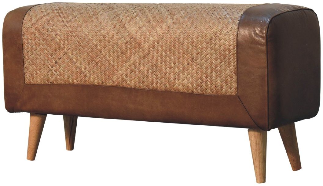 Artisan - Large Seagrass Buffalo Hide Nordic Bench