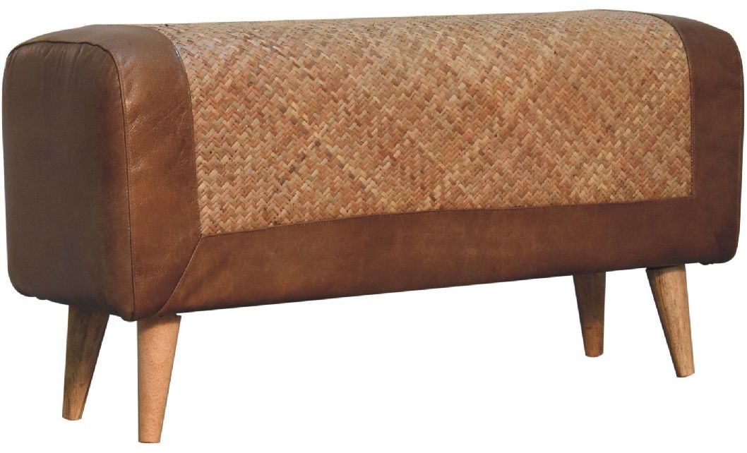 Artisan - Large Seagrass Buffalo Hide Nordic Bench