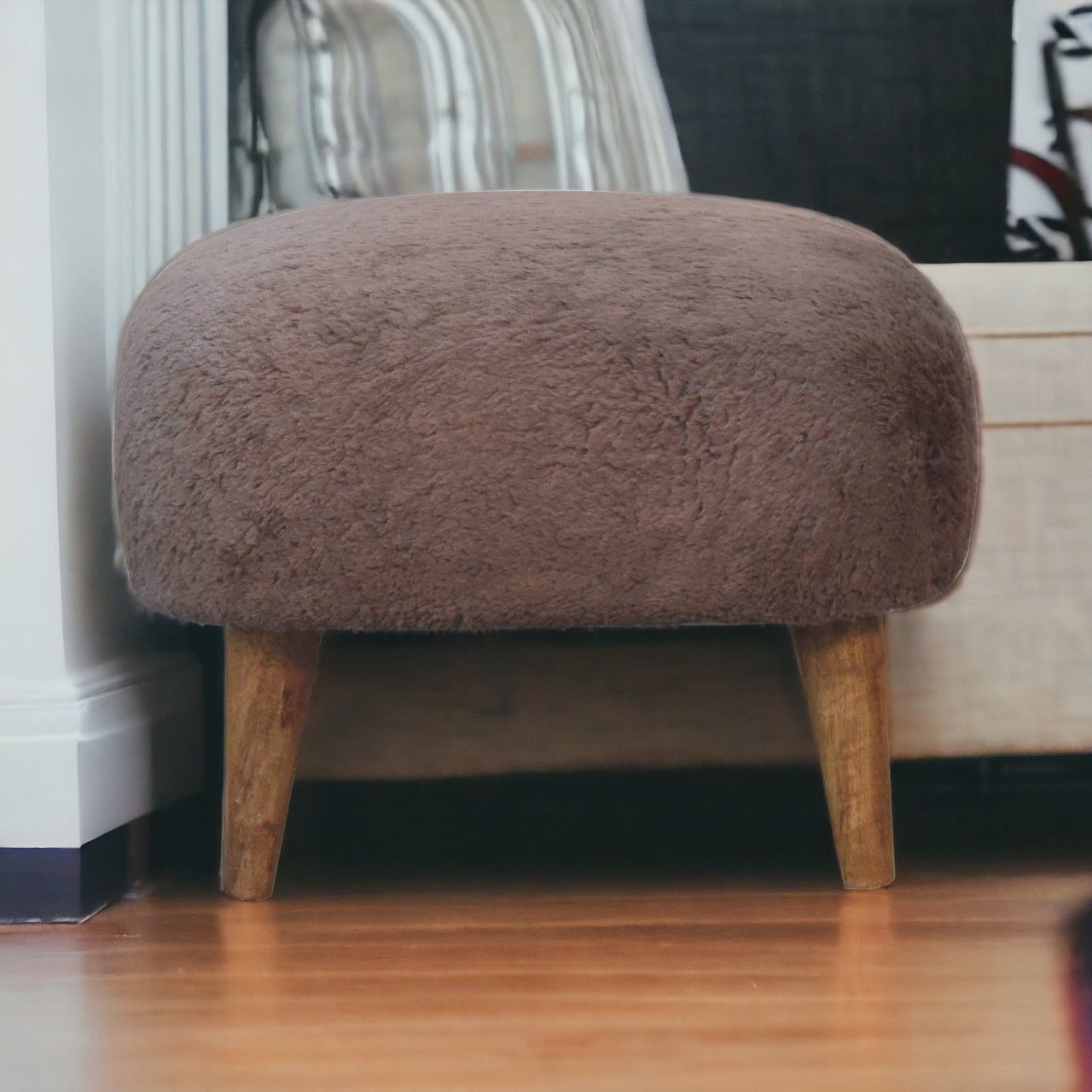 Artisan - Mocha Faux Fur Square Stool