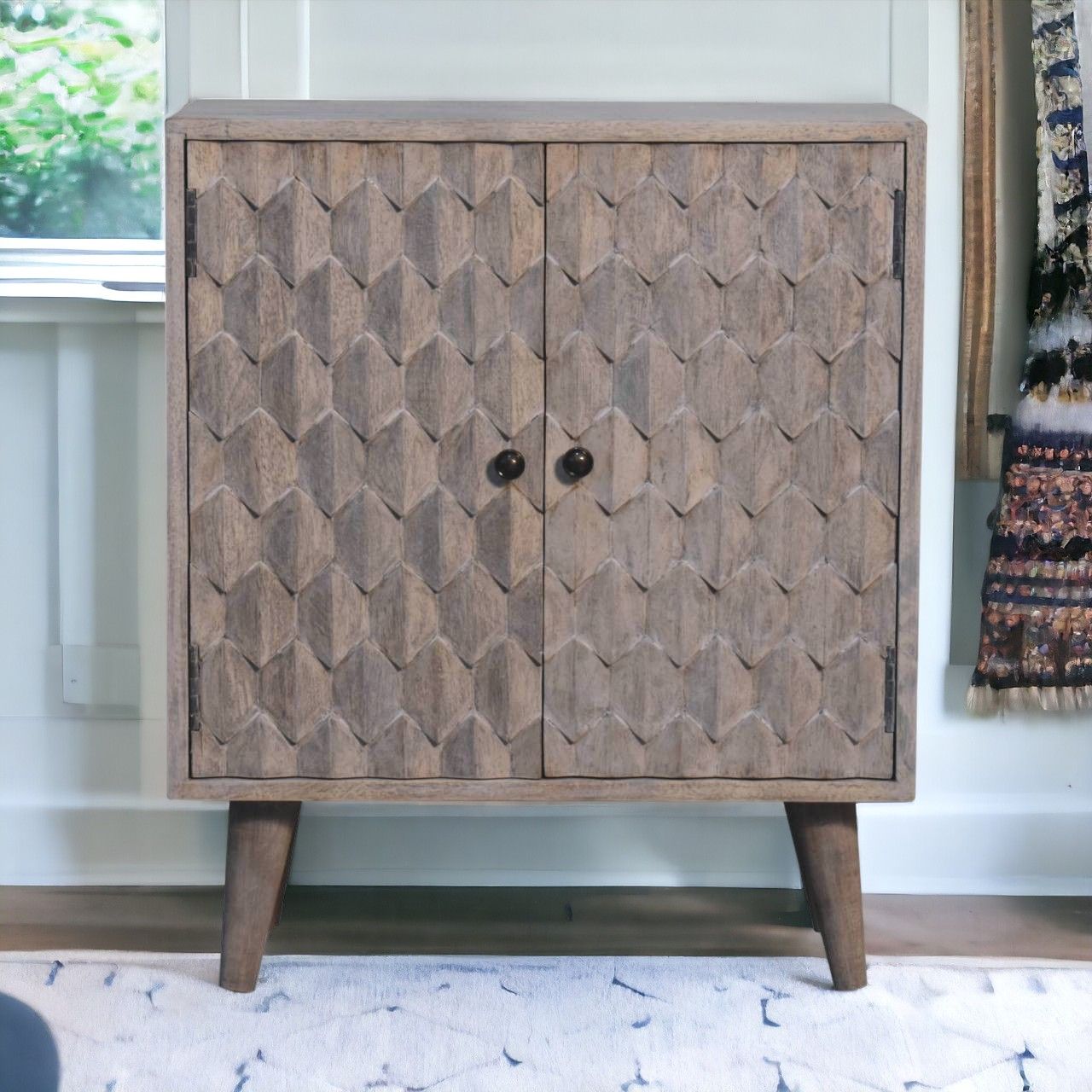 Artisan - Mini Pineapple Carved Stone Finish Cabinet