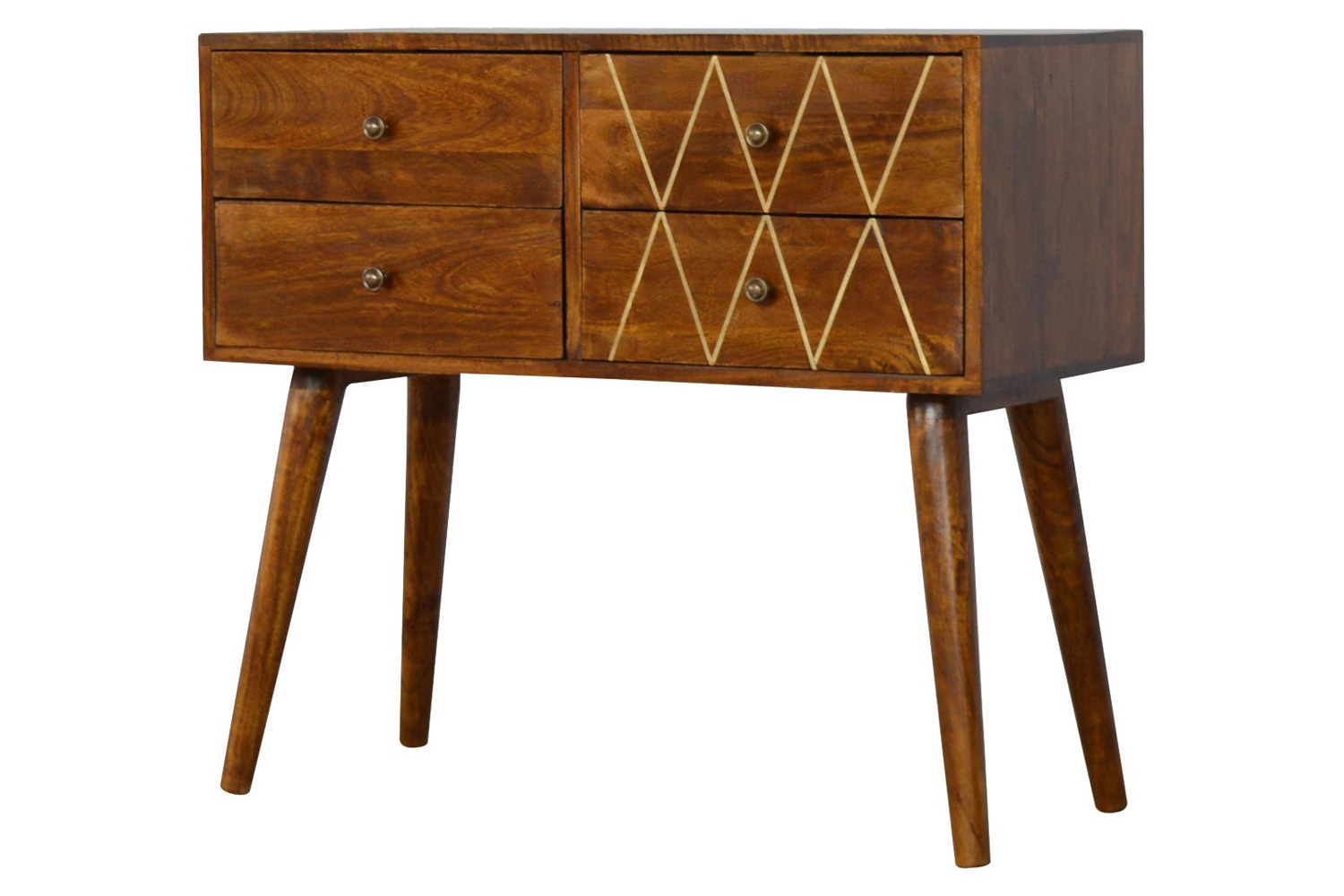 Artisan - Geometric Brass Inlay Console Table with 4 Drawers