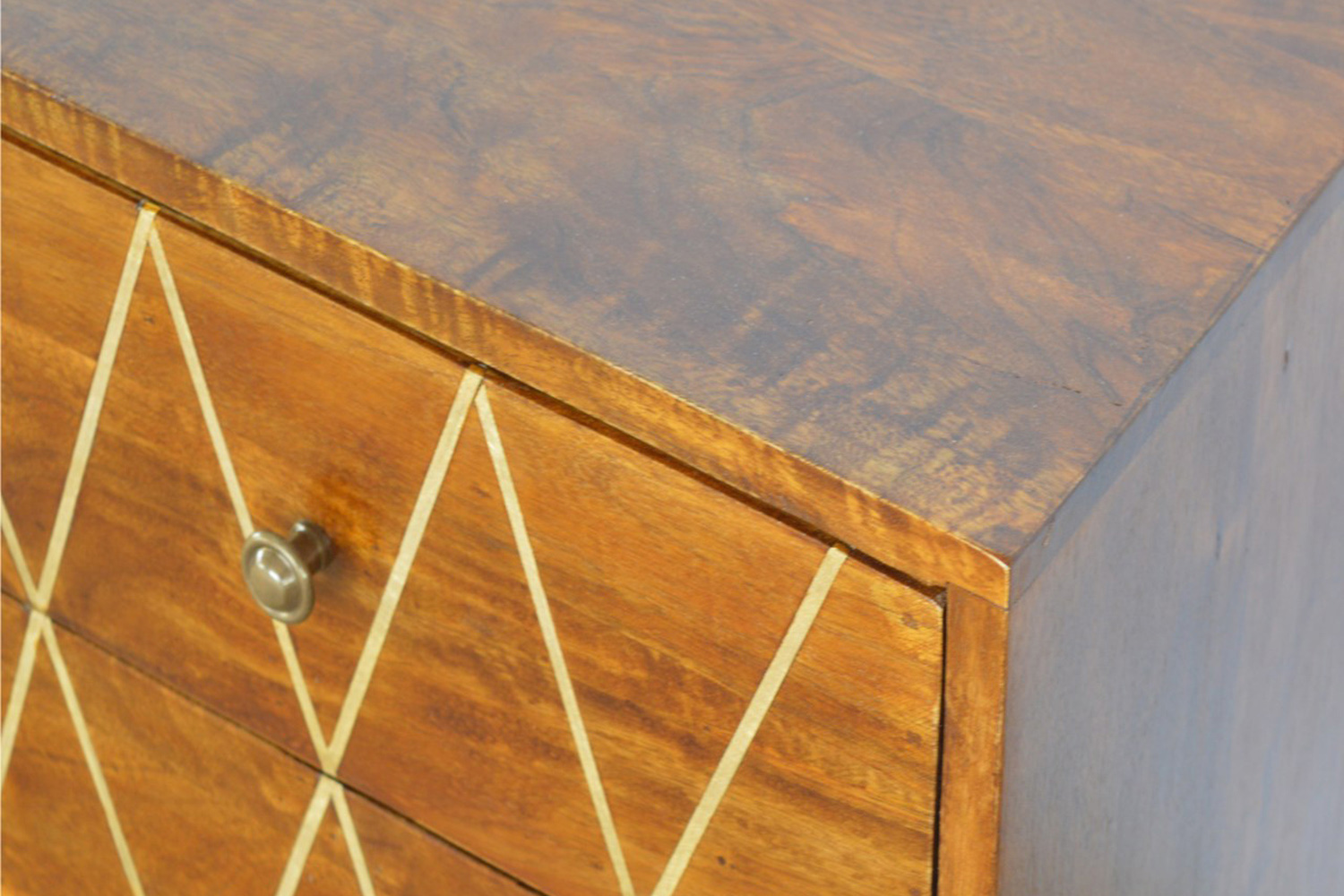 Artisan - Geometric Brass Inlay Console Table with 4 Drawers