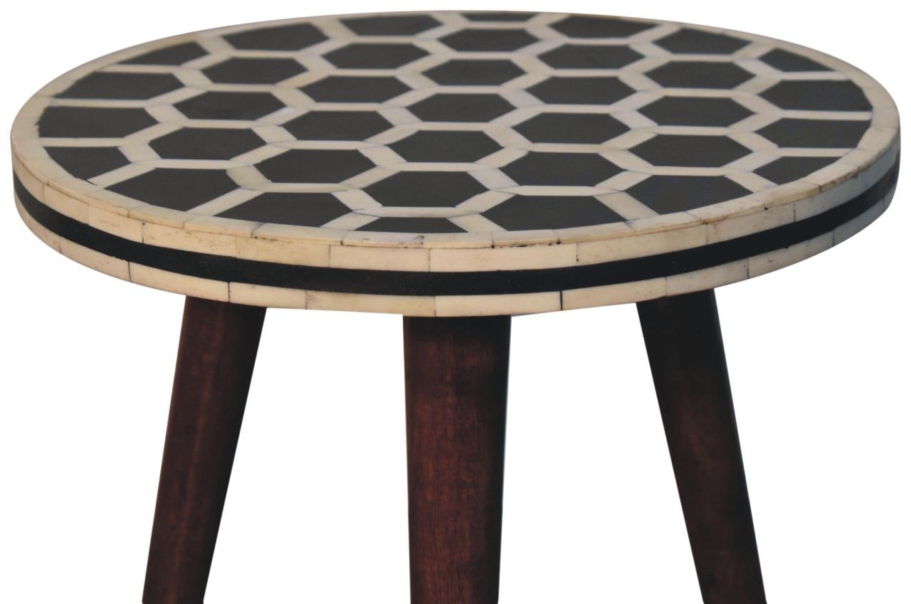 Artisan - Bone Inlay Tripod Stool With Honey Caramel Finish