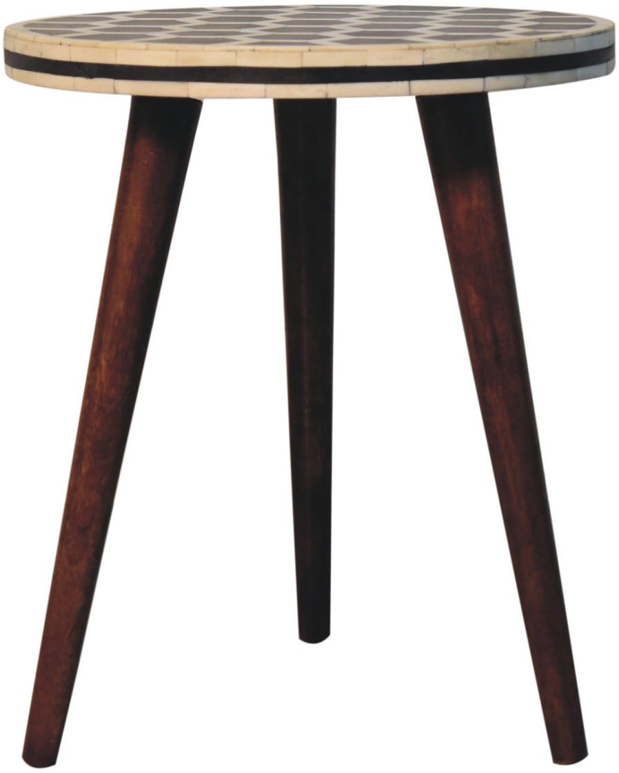 Artisan - Bone Inlay Tripod Stool With Honey Caramel Finish