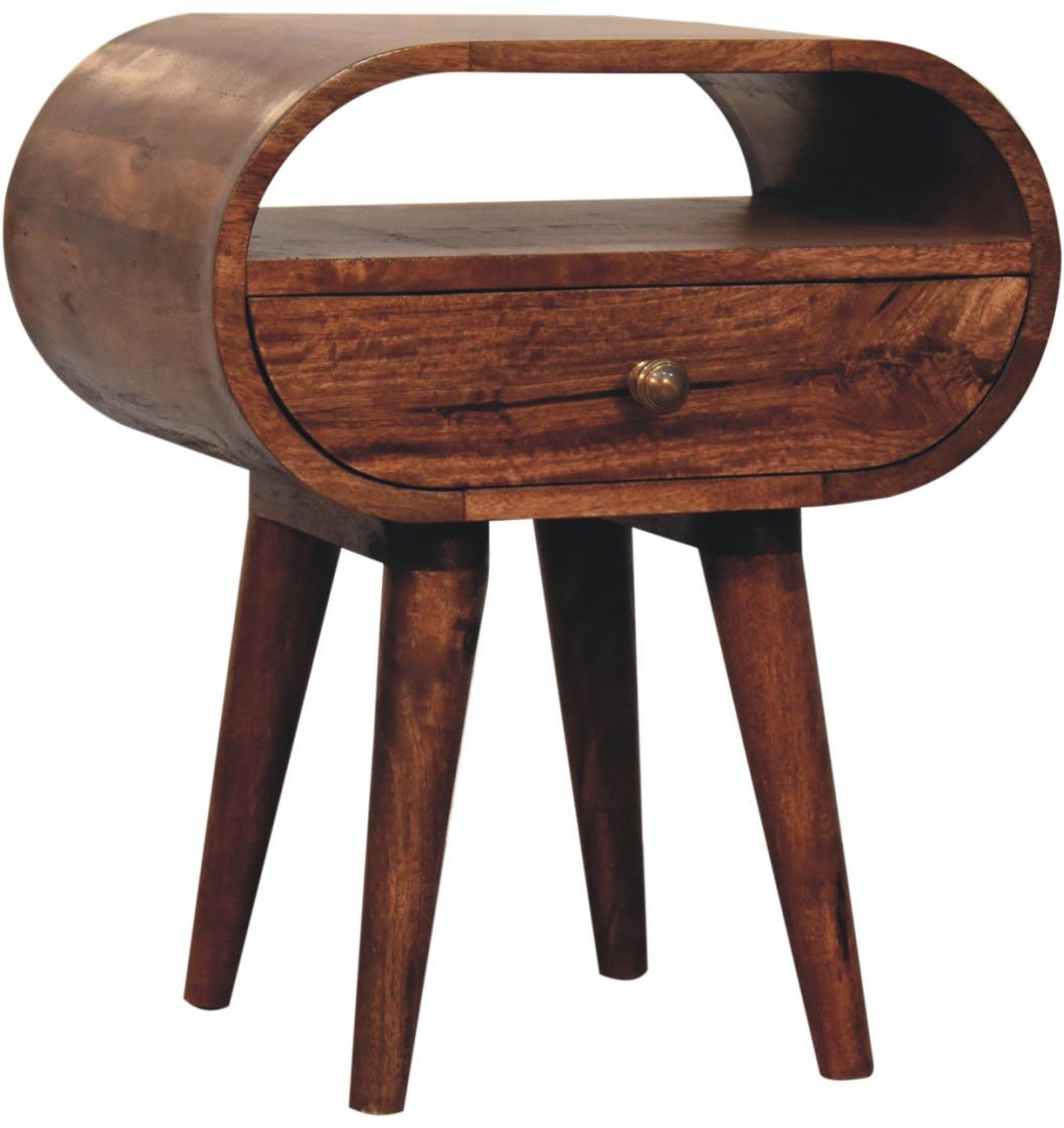Artisan - Honey Caramel Circular Bedside With Open Slot