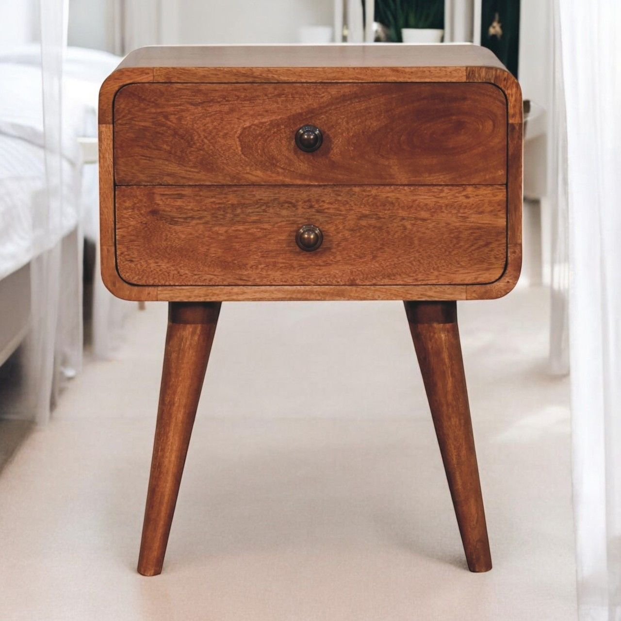Artisan - Curved Honey Caramel Bedside