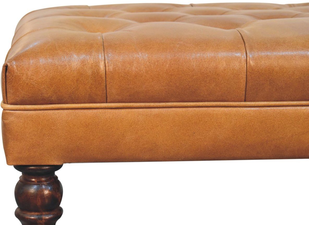 Artisan - California Walnut Buffalo Brown Leather Ottoman With Castor Legs