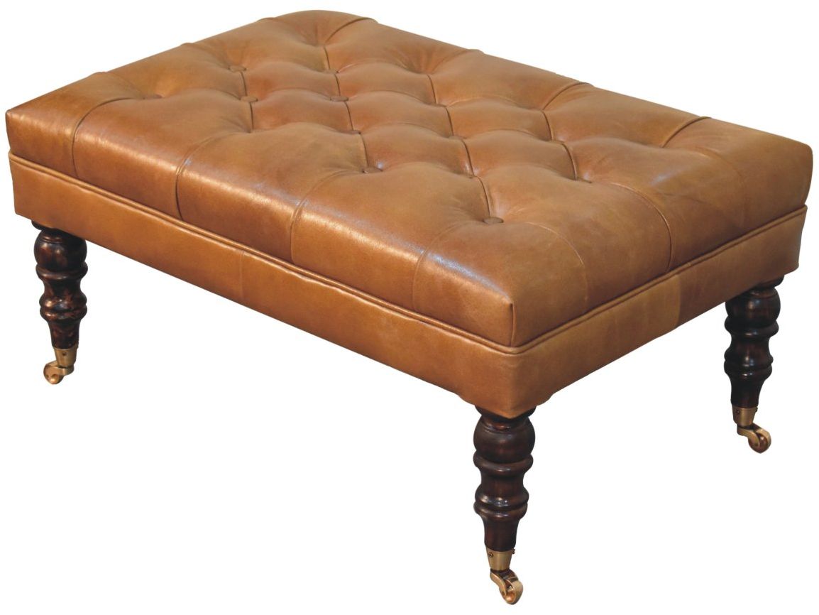 Artisan - California Walnut Buffalo Brown Leather Ottoman With Castor Legs