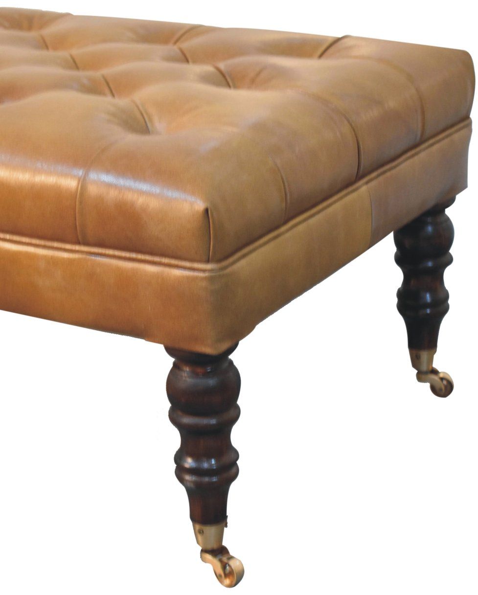 Artisan - California Walnut Buffalo Brown Leather Ottoman With Castor Legs