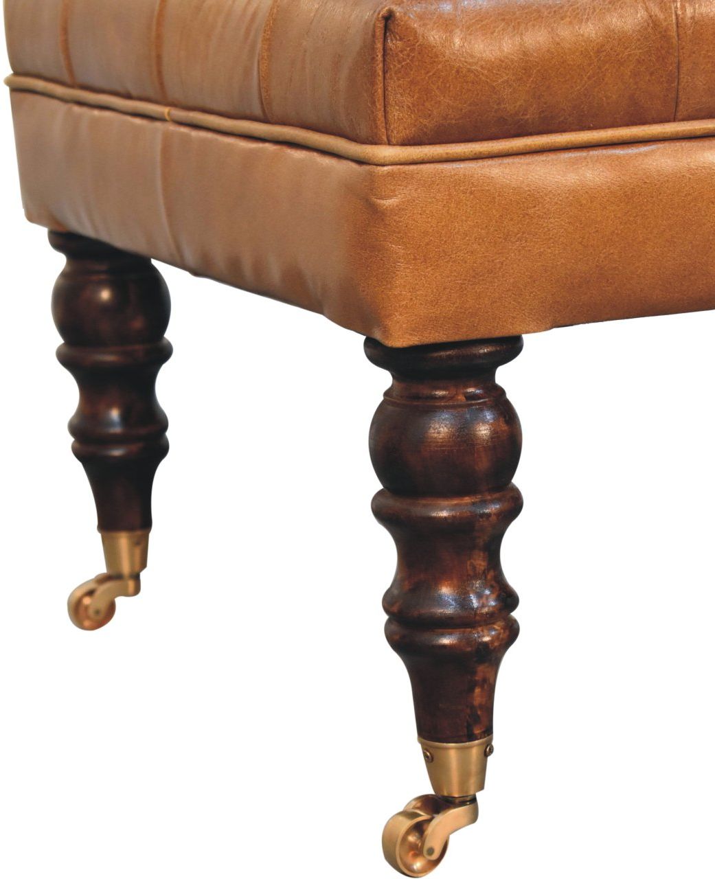 Artisan - California Walnut Buffalo Brown Leather Ottoman With Castor Legs