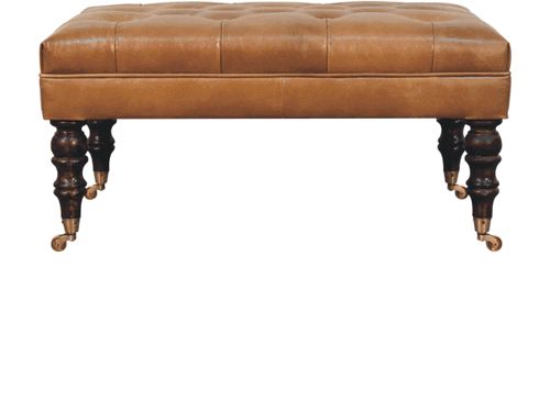 Artisan - California Walnut Buffalo Brown Leather Ottoman With Castor Legs