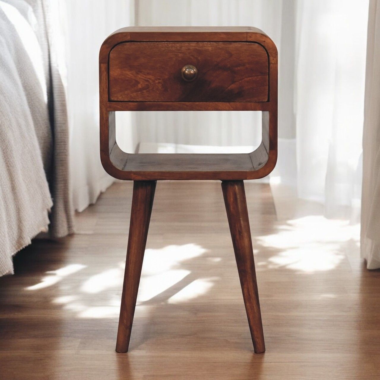 Artisan - Mini Honey Caramel Curved Bedside With Lower Slot