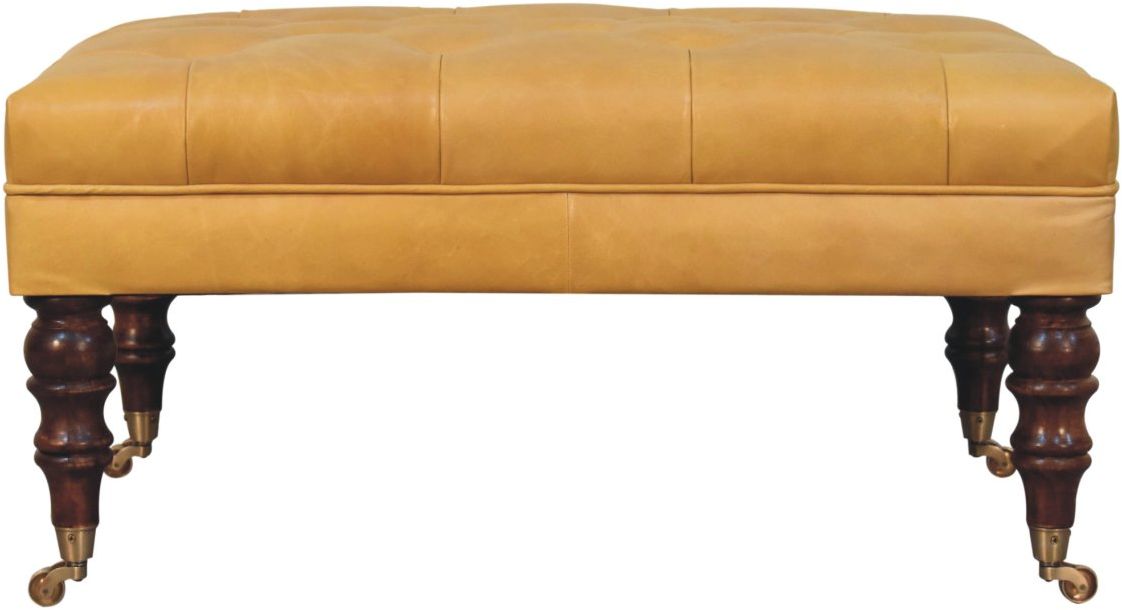 Artisan - Honey Caramel Buffalo Tan Leather Ottoman With Castor Legs