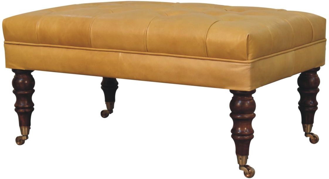 Artisan - Honey Caramel Buffalo Tan Leather Ottoman With Castor Legs
