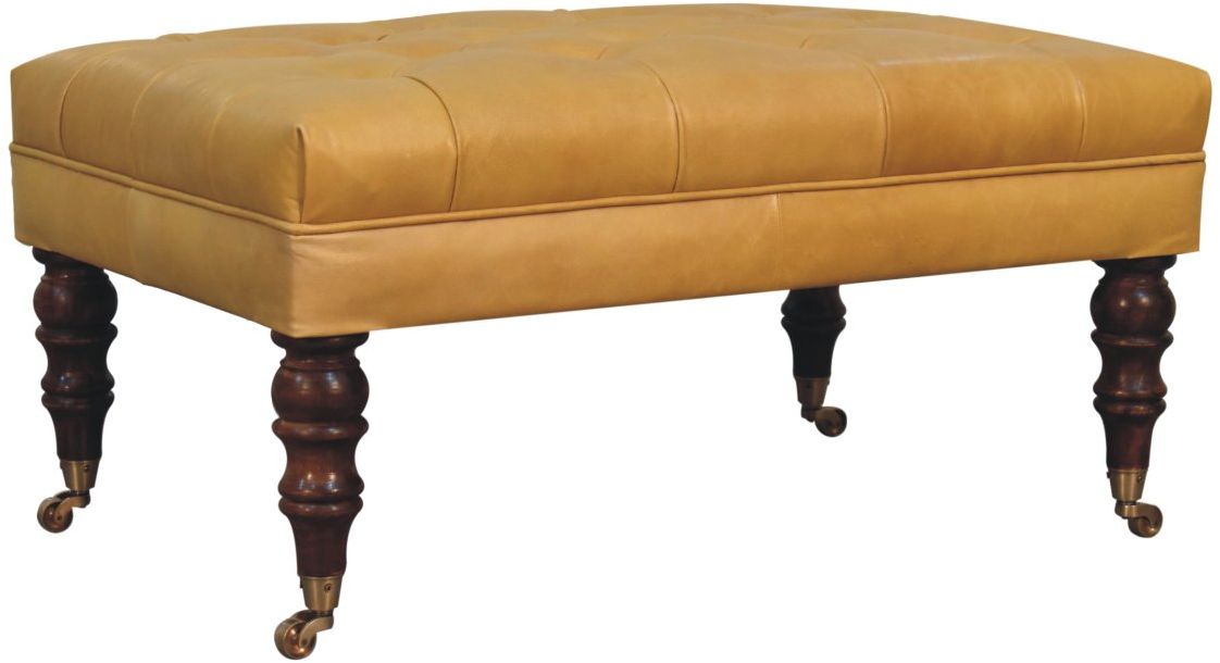 Artisan - Honey Caramel Buffalo Tan Leather Ottoman With Castor Legs