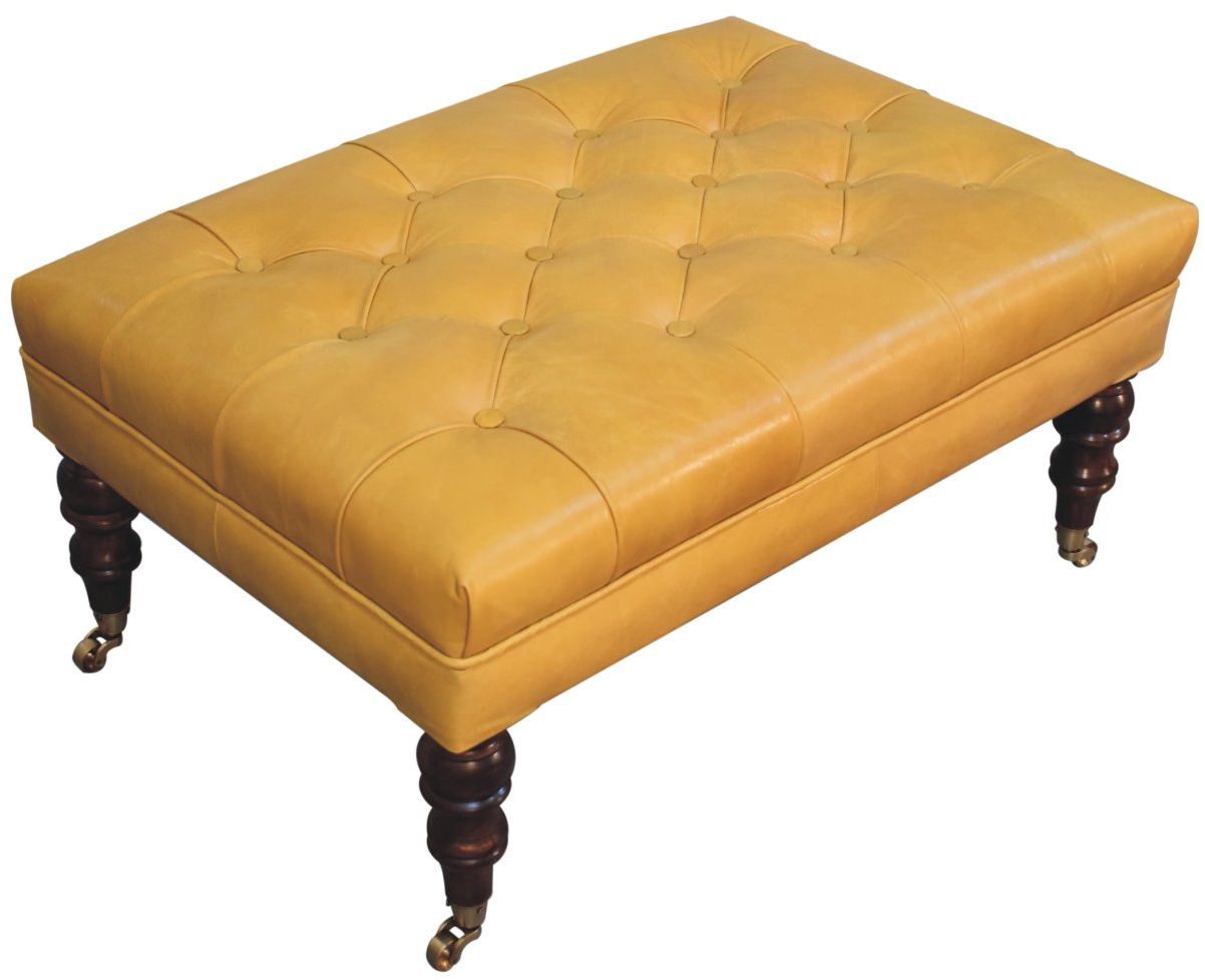 Artisan - Honey Caramel Buffalo Tan Leather Ottoman With Castor Legs