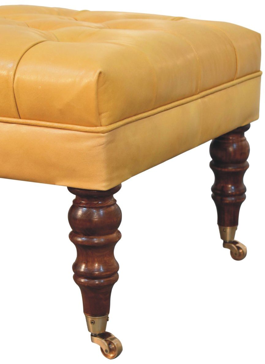 Artisan - Honey Caramel Buffalo Tan Leather Ottoman With Castor Legs