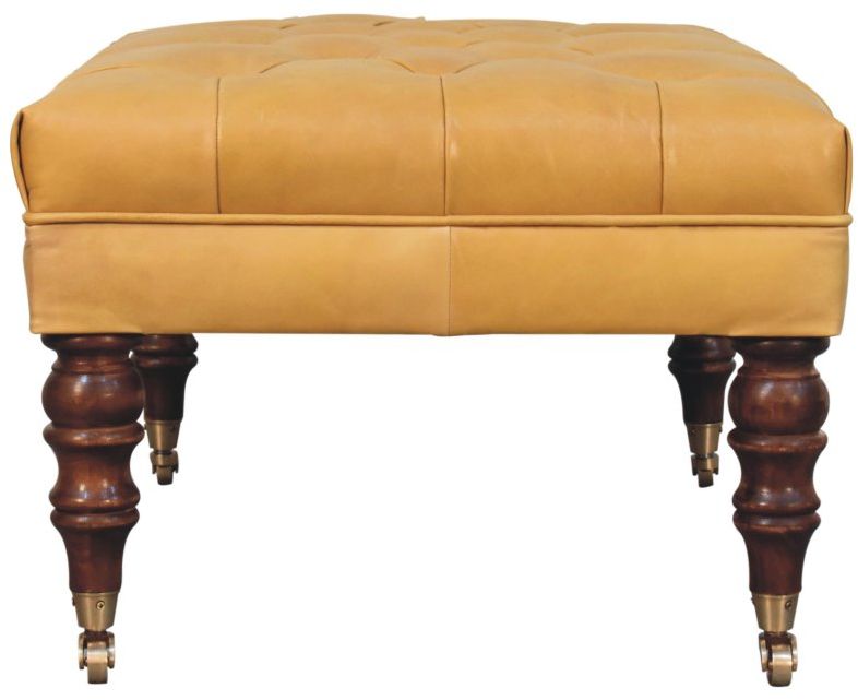 Artisan - Honey Caramel Buffalo Tan Leather Ottoman With Castor Legs