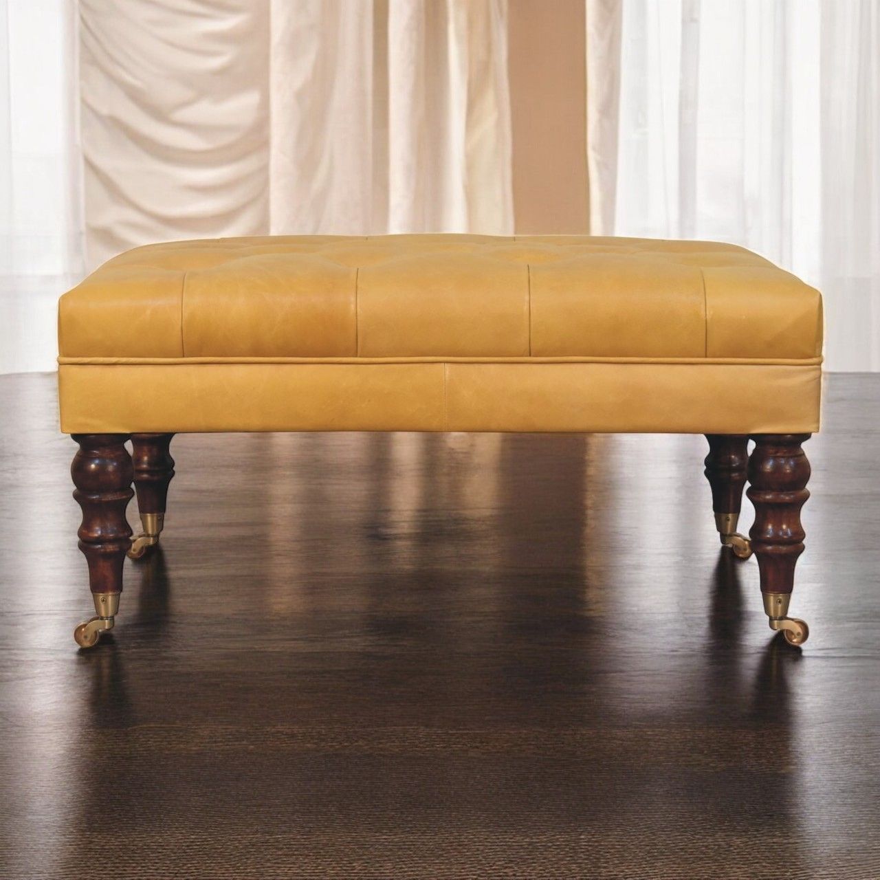 Artisan - Honey Caramel Buffalo Tan Leather Ottoman With Castor Legs