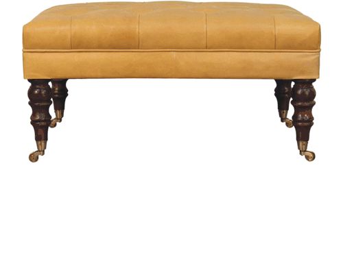 Artisan - Honey Caramel Buffalo Tan Leather Ottoman With Castor Legs