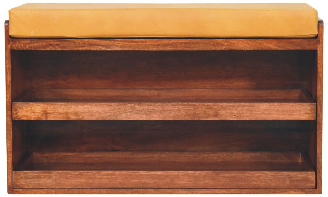Artisan - Buffalo Hide Pull Out Honey Caramel Shoe Storage Bench