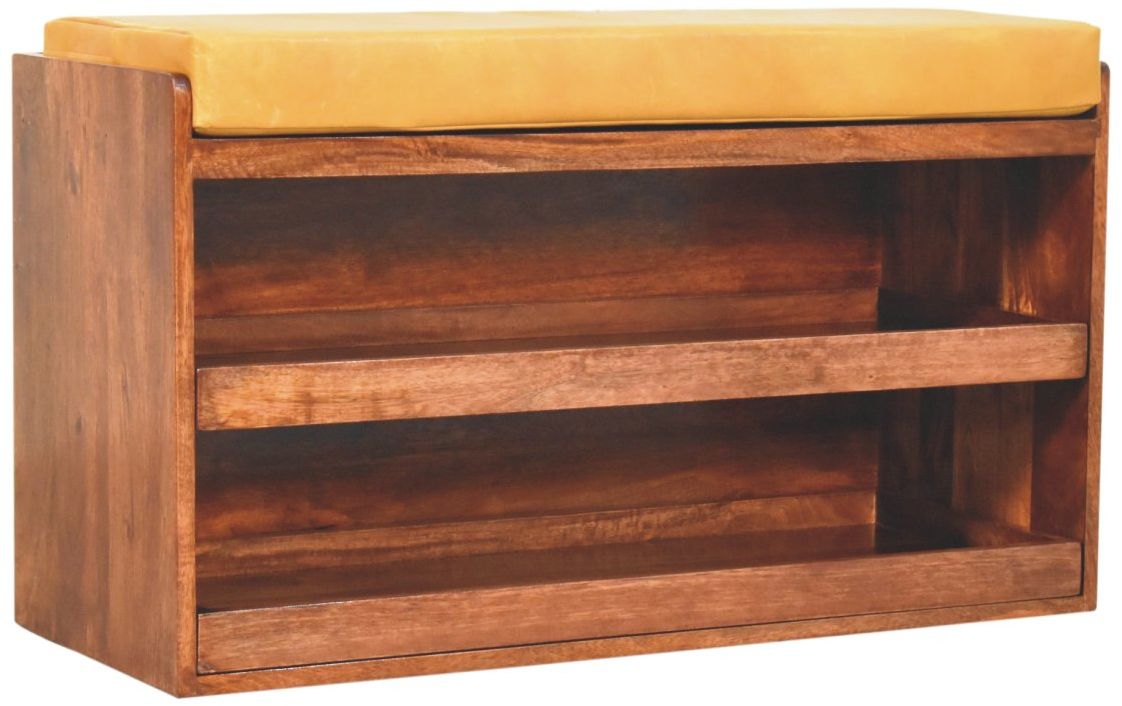 Artisan - Buffalo Hide Pull Out Honey Caramel Shoe Storage Bench