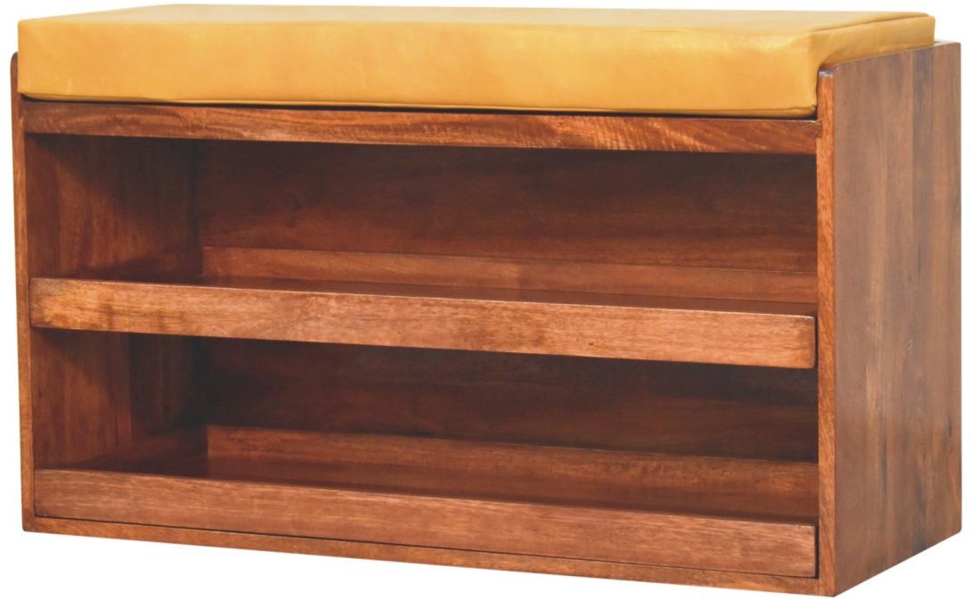 Artisan - Buffalo Hide Pull Out Honey Caramel Shoe Storage Bench