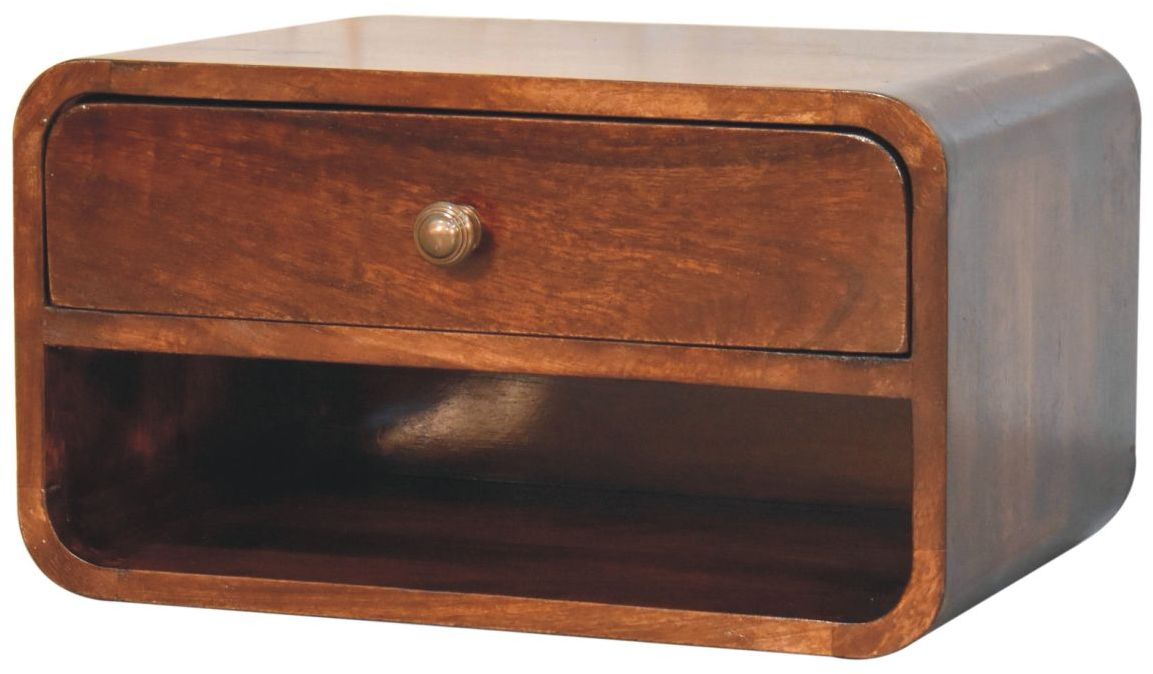 Artisan - Curved California Walnut Wall Mounted Bedside With Open Slot