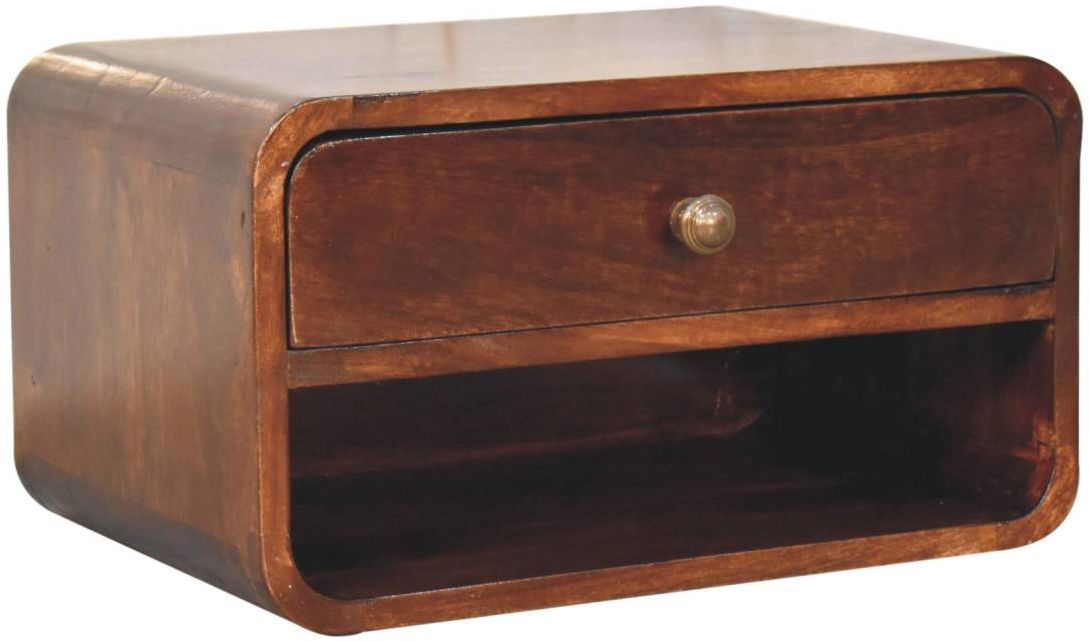 Artisan - Curved California Walnut Wall Mounted Bedside With Open Slot