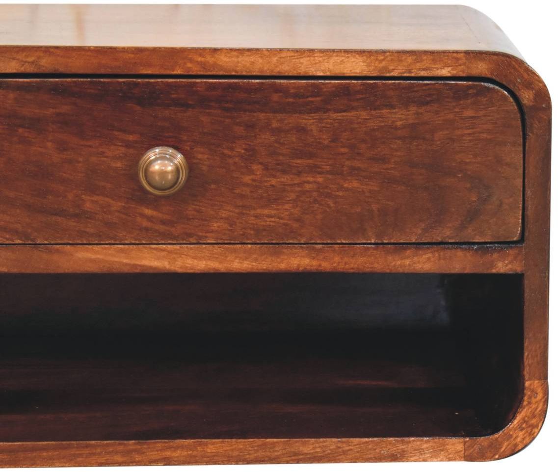 Artisan - Curved California Walnut Wall Mounted Bedside With Open Slot